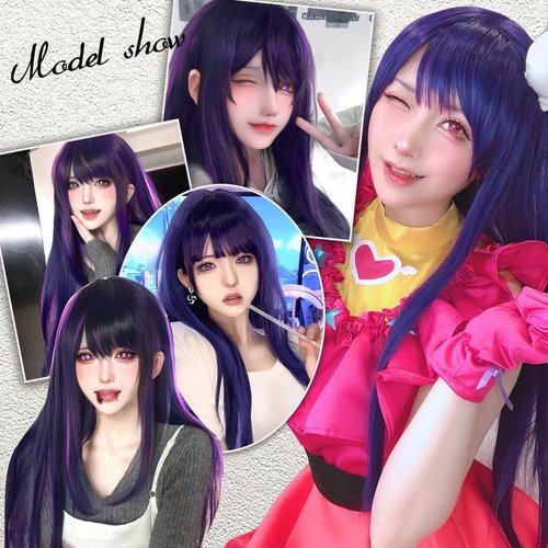 Sleekcute Long Straight Mixed Purple Wig for Women 24 Inch Wig for Hoshino Ai Cosplay, Synthetic Heat Resistant Fiber Wig with Skinlike HD Wig Cap for Girls Daily Use