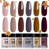 AZUREBEAUTY Dip Powder Nail Set, 6 Colors Fall Winter Dark Brown Nude Purple Natural Dipping Powder Starter Kit, French Nail Art Manicure DIY Salon, No Need Nail Lamp Cured