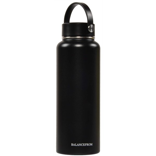 Signature Fitness Double-Wall Vacuum Insulated Stainless Steel Water Bottle, 3 Caps Included, 40 Oz, Black