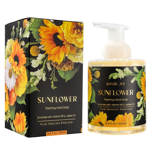 ROMIIE ZOI Foaming Hand Soap with Gift Box- Sunflower - Biodegradable Formula Moisture & Revitalize - 500ml/ 16.8oz