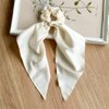Champagne Silk Hair Scarf with Ribbon Bow Scrunchies for Women Girls, Bow Scrunchies for Hair, Ribbon Hair Ties with Bow, Chiffon Hair Ribbon Long Hair Bands Ties Ponytail Holder