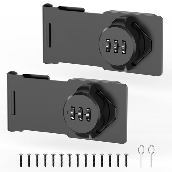 Mechanical Password Rotary Hasp Locks, Door Security Slide Latch Lock for Small Doors, Cabinets, Barn Door, Bathroom, Outdoor, Garage, Garden (2 Packs Black)