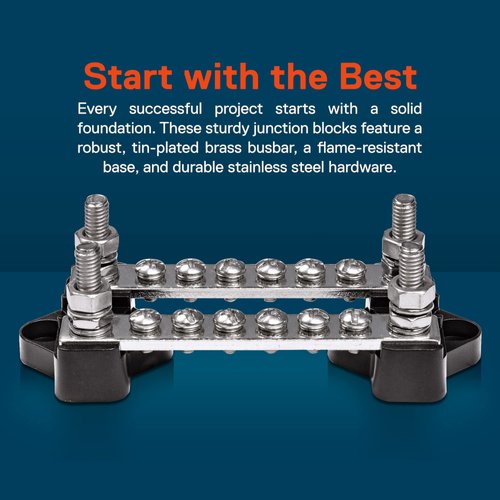 True Mods 4" Ground/Power Distribution Terminal Block Battery Bus Bar Set [Max. 300V AC/48V DC] Negative/Positive Insulated Electrical Busbar Connector for Auto Marine Car Trailer RV Boat - Black/Red