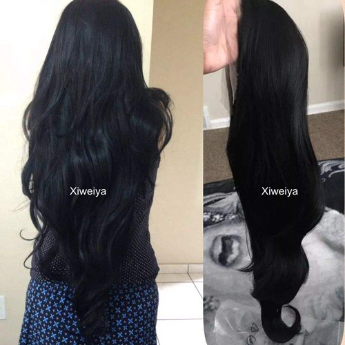 xiweiya Black Wig for Women 1b# Long Natural Wavy Free Part Synthetic Lace Front Wig Heat Resistant Fiber Hair Lace Front Wigs Half Hand Tied 13 * 3 Part Lace Black Wig 26inch