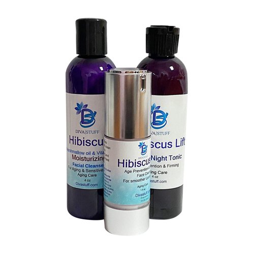 Hibiscus Lift Skin Care Set, Three Products, Face Wash, Night Tonic and Face Cream, By Diva Stuff