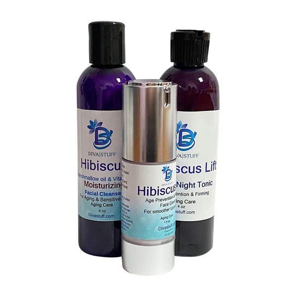 Hibiscus Lift Skin Care Set, Three Products, Face Wash, Night Tonic and Face Cream, By Diva Stuff