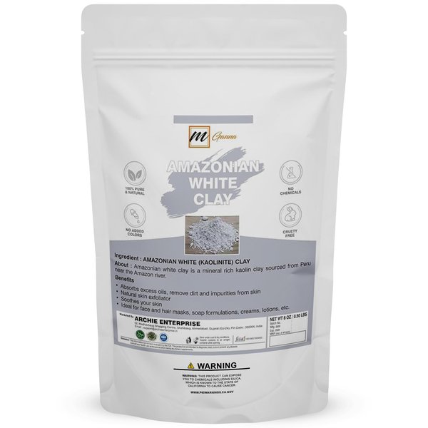 mGanna 100% Natural Amazonian White (Kaolin) Clay Powder for Face Mask, Cream and Soap Making 0.5 LBS / 227 GMS