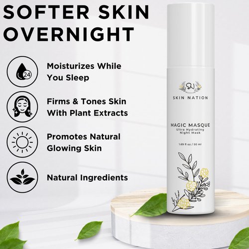 Magic Collagen Face Mask and Night Moisturizer for Face with Organic Aloe & Vitamin E, Overnight Hydrating Serum for Skin Tightening & Glowing Skin, Pore Minimizer for Face, Made in USA, Cruelty Free
