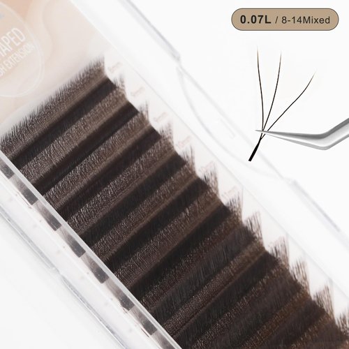 NATUHANA W Shaped Clover Eyelash Extension 3D Premade Fans 0.07mm L Curl 8-14 Mixed Tray Volume Lash Cluster W Lashes Supplies Lash Extensions (3D brown;0.07 L, 8-14 MIX)