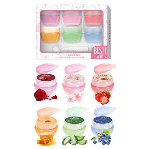 Lip Sleeping Mask Set-6 Pcs Lip Balm Hydrating Lip Mask Overnight Lip Treatment Care For Dry Cracked Lips,Day &Night Moisturize &Nourish Korean Lip Gloss For Women Improve Lip Color With Shea Butter