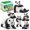 Toymany 6PCS Panda Figurines Toy, Plastic Jungle Panda Animal Figurine Family Set with Bamboo & Baby Pandas, Cake Topper Gift Panda Diorama Habitat Project Supplie for Kids