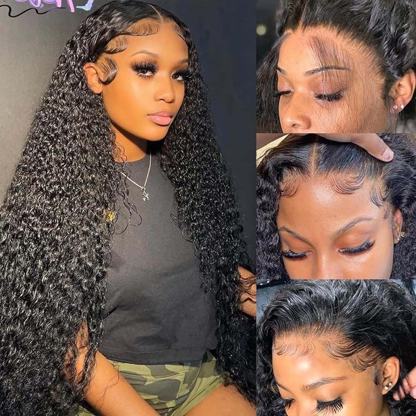 Ebbfurln 28 Inch Deep Wave Lace Front Wigs Human Hair 13x4 HD Transparent Lace Frontal Wigs Human Hair Pre Plucked Curly Lace Front Wig Human Hair Deep Wave Frontal Wigs with Baby Hair Natural Color