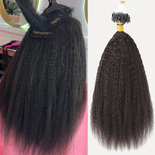 Hesperis Micro Loop Hair Extensions Brazilian Remy Virgin Hair Kinky Straight 100g Per Pack Human Hair Coarse Straight Micro Rings Hair Extensions 1g/strand (18inch)