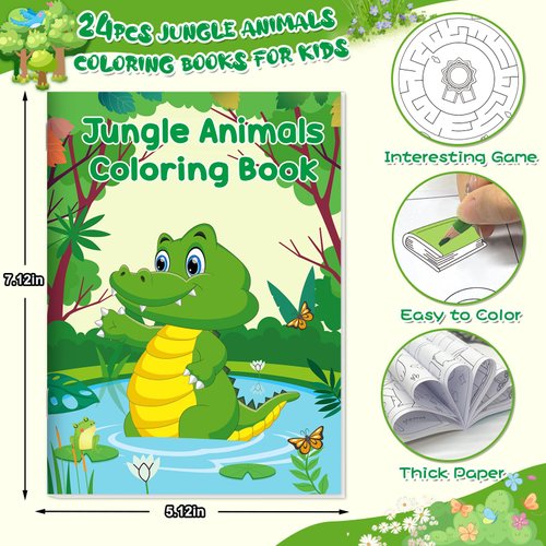 24Pcs Safari Animals Mini Activity Books for Kids Jungle Safari Animals Coloring Books Bulk Lion Elephant Tiger Art Drawing Book for Party Favors Birthday Gifts Goodie Bag Fillers Classroom Supplies