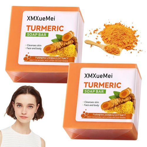 XMXueMei 2 Pcs Turmeric Soap Bar,Tumeric Soap for Men and Women,Cleansing Gentle Soap,Handmade Soap for Face & Body