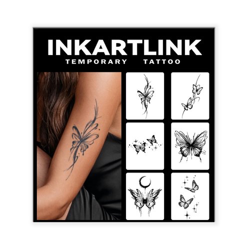 INKARTLINK 6 Sheets Temporary Tattoos, Semi-Permanent Tattoo, Fake tattoos, 1-2 Weeks Tattoo, For the Mature and Elegant Women, INK Butterfly Tattoos Temporary.
