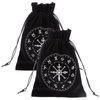 CREATCABIN 2Pcs Black Tarot Storage Bag Thick Velvet Packing Pouches 12 Constellation Symbol Drawstring Bag Protective Card Board Game Embroidery for Tarot Dice Card Jewelry Crystal Pouch