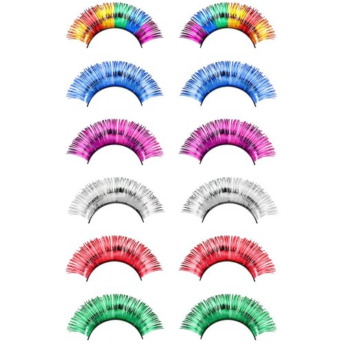 Rainbow Eyelashes 6 Pairs Colorful Tinsel Glitter Lashes Halloween False Lashes Rainbow Accessories For Christmas Circus Dance Dress Cosplay Costumes Supplies