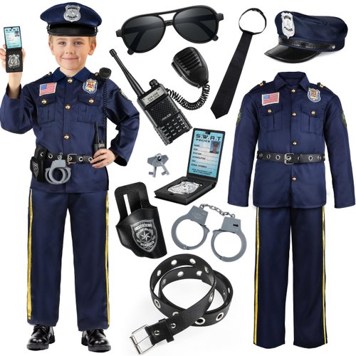 Joycover Police Costume for Kids, Police Costume with Toy Accessories, Cop Costume Outfit Set, Halloween Costumes for Boys/Girls,Toddler Halloween Costume Role Play kit