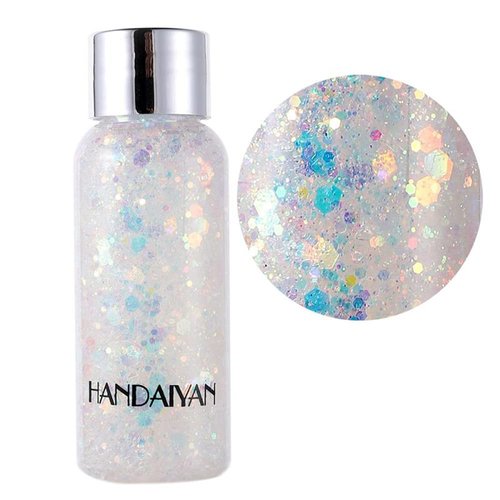 AKARY Body Glitter Gel Nail Hair Body Face Flash Eye shadow Glitter Cream Chunky Glitter Mermaid Scale Sequins Christmas Festival Painting New Year Decoration Makeup (White)