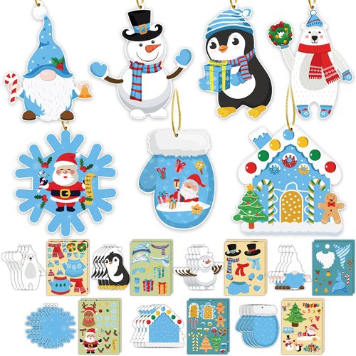 GuassLee Christmas Crafts Ornament Making Kit for Kids - 28pcs DIY Christmas Cutouts with Snowman...