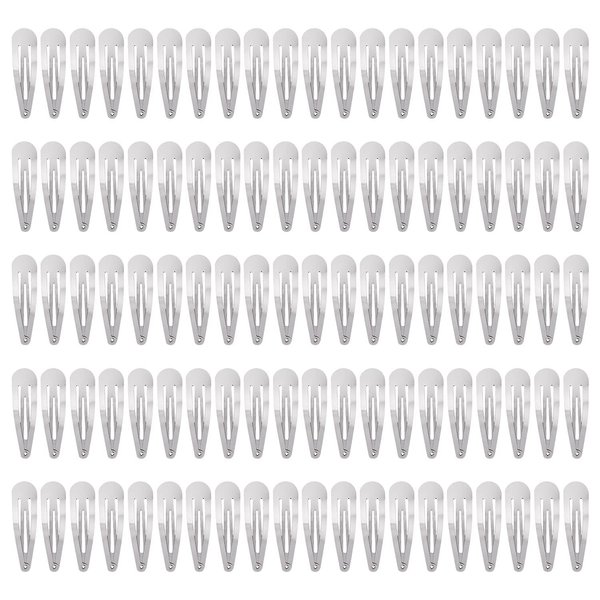 Lawie 100 Pack 2" Snap Hair Clips - Silver Metal Barrettes, 5cm Small Hairpins, Thin Barrettes for Gray Hair, DIY Crafts, Accessories for Women and Girls