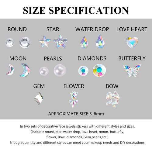 Hulyfw 4 Sheets Face Gems Stickers,Self-Adhesive Face Jewels Diamonds Rhinestones for Makeup Stickers,Face Eyes Nail Pearls Star Rhinestones Temporary Decoration Tattoos Stickers for Women and Girls