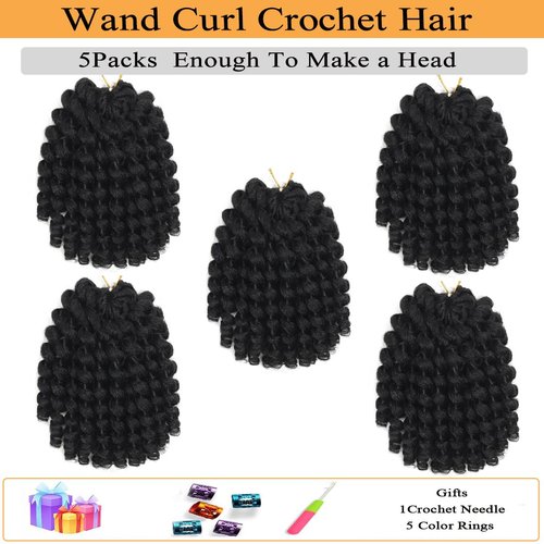 Wand Curl Crochet Hair 12 Inch 5PCS Jamaican Bounce Crochet Hair for Black Women Natural Black Jumpy Wand Curls Crochet Hair Short Curly Crochet Hair Extensions-1B