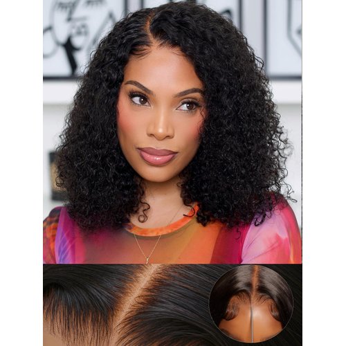 YIROO Bye Bye Knots 10 Inch Short Curly Glueless Wigs Human Hair Beyond Basics Bob Wig Pre Cut 7x5 HD Lace Closure Wig Pre Plucked Put On And Go Bob Wigs for Women Side Part Ready to Go Black Color