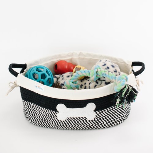 Muttsky Dog Toy Basket w/ Washable Liner (17"x13"x7") - Cotton Rope Dog Toy Storage Bin w/ Handles - Stylish Dog Basket for Toys w/Accessible Side - Dog Toy Box for Dogs -Toy Bin for Dogs - Dog toys