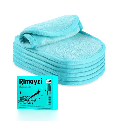 Makeup Remover Cloth 7 Packs, Skin Friendly Makeup Remover Pads for All Skin Types, Washable & Reusable Cleansing Cloth, Remove Waterproof Mascara Eyeliner Foundation Lipstick With Just Water (Blue)