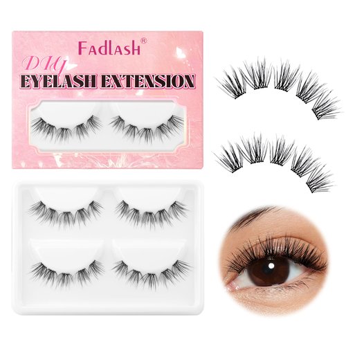 FADLASH Lash Clusters 2 Pairs Clusters DIY Eyelash Extensions False Eyelashes with Natural Wispy and Fluffy Effect Reusable Eyelash Clusters Self Application at Home(TC01-TP02)