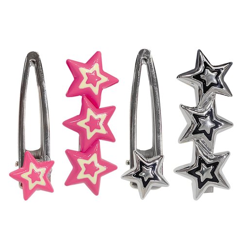 JeVenis Luxury Kawaii Y2K Star Hair Clips, Black & Pink Emo Disco Hair Accessories