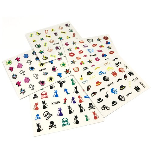 ALLYDREW Funky Skull Funky Patterns Nail Stickers Nail Art 3D Nail Decals, 10 Sheets (300+ Nail Stickers)