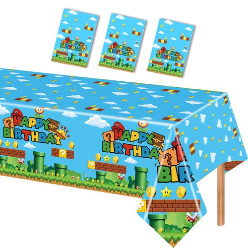 Nyhpar 3PCS Video Game Theme Tablecloth, Super Brother Plastic Tablecover Disposable Table Covers for Game Brothers Birthday Party Decorations Supplies, 86.6 x 51.2in