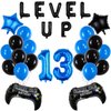 Video Game Birthday Party Set, Level Up 13 Video Game Balloons Controller Balloons Blue Black Stars Aluminum Foil Balloons Kit Decorations (13TH)