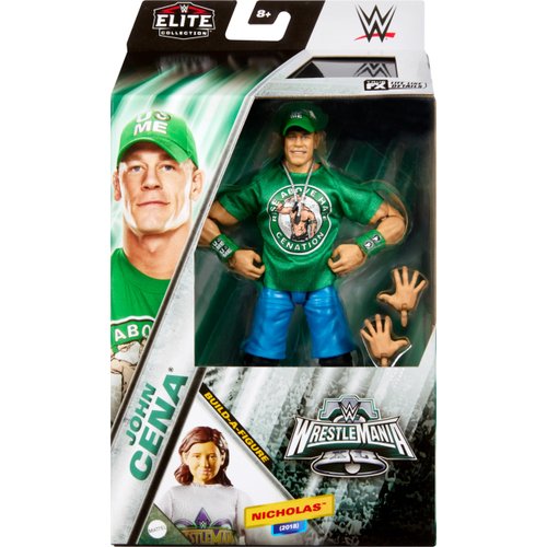 Mattel WWE Elite Collection WrestleMania Action Figure Set, John Cena Collectible with Accessory & Nicholas Build-A-Figure Parts