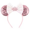 zhezesmila Pink Mouse Ears, Sequin Bow Mouse Ears Headband for Girls Women, Cosplay Costume Princess Party Birthday Hair Band