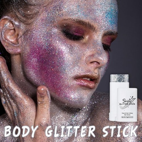 3 Pcs Body Glitter Stick, Waterproof Mermaid Face Glitter Gel, Holographic Mermaid Sequins Chunky Glitter, Music Festival Chunky Glitter Makeup for Body, Face, Hair and Lip (Siliver&Gold&Pink)