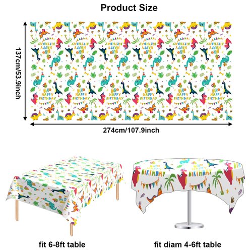 Domgoge Dinosaur Plastic Table Cloth for Parties Disposable Dino Happy Birthday Tablecloth Waterproof Table Cover 54 x 108Inch Birthday Party Decoration Supply for Kids Boys Girls, 1Pc
