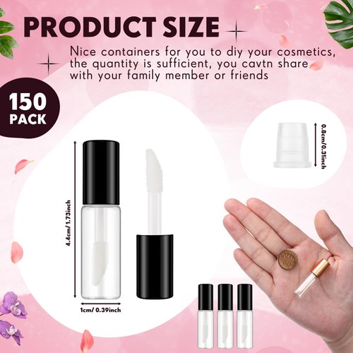 Jinei 150 Pcs Clear Empty Lip Balm Bottles 1.2ml Mini Lip Gloss Tubes, Refillable Lipstick Containers Transparent Plastic Clear Lipstick Tubes for Girl Women DIY Makeup Lip Sample Travel (Black)