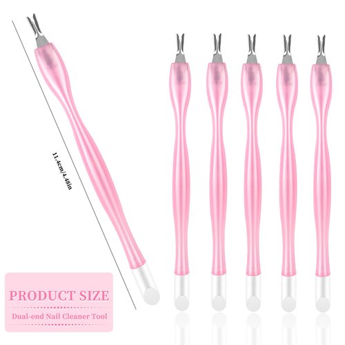 heemeei 50Pcs Nail Cuticle Trimmer Rubber Nail Cleaner, Plastic Handle Cuticle Knife, Double End Nail Dead Skin Fork Cuticle Pusher Bulk Nail Art Cuticle Remover Tools(Pink)