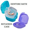 Denture Bath Case Cup with Denture Cleaner Brush & Retainer Holder Box, Complete Clean Care for Dentures, Clear Braces, Mouth Guard, Night Guard & Retainers,Traveling (Blue)