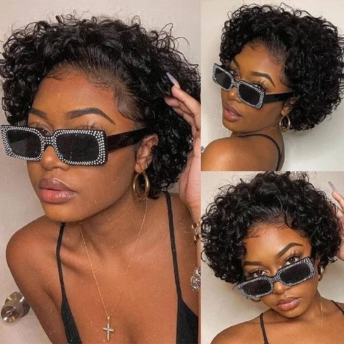 ELIO Short Curly Lace Front Wigs Human Hair Wigs for Black Women Pixie Cut Wigs Human Hair Short ...