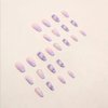 Foccna Purple Fake Nails Sequins Glitter Acrylic Butterfly Artificail Long Press on Rhinestone Nails, Purple Full Cover Fake Nails with Design Nail Tips for Women&Girls-24PCS