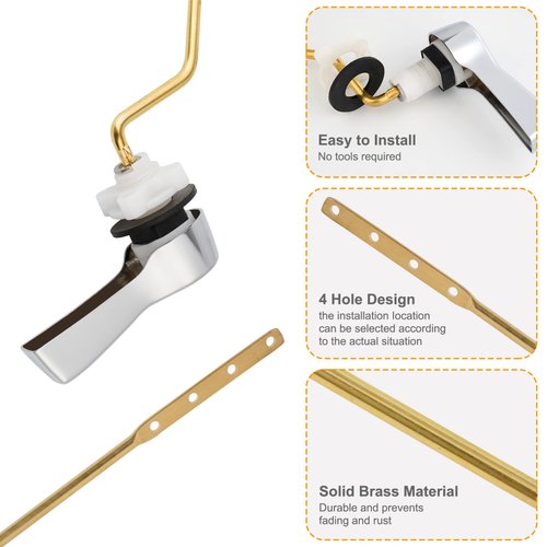 Hibbent Universal Toilet Tank Flush Lever Replacement, Toilet Handle Replacement Trip Levers with Stainless Steel Flapper Chains for Most Side Mount Toilets,Toilet Repair Handle,Chrome Finish