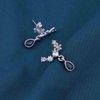 Sttiafay Vintage Teardrop Sapphire Earrings Crystal Climber Earrings Blue Sapphire Dangle Earrings Silver Sparkly Cz Rhinestone Earrings Jewelry for Women