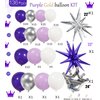 Kozee Dark Purple and silver Balloon garland kit 126Ppcs with light lilac White silver starburst crown foil balloons for Girl 15/16 Birthday anniversary graduation Party Decorations