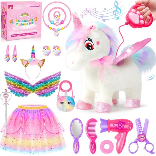 SOLIEHOO Unicorn Toys for Girls Unicorn Gifts, Walking Talking Singing Interactive Toy, Remote Control Plush Unicorn Pet Care Toy, Unicorn Dress up Clothes for Toddler Girls Kids 3 4 5 6 Years