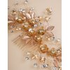 Jumwrit Bridal Hair Comb Rhinestone Crystal Headpiece Handmade Flower Leaves Pearl Hair Comb for Bride Bridesmaid Wedding Hair Accessories for Women Girls（Gold）